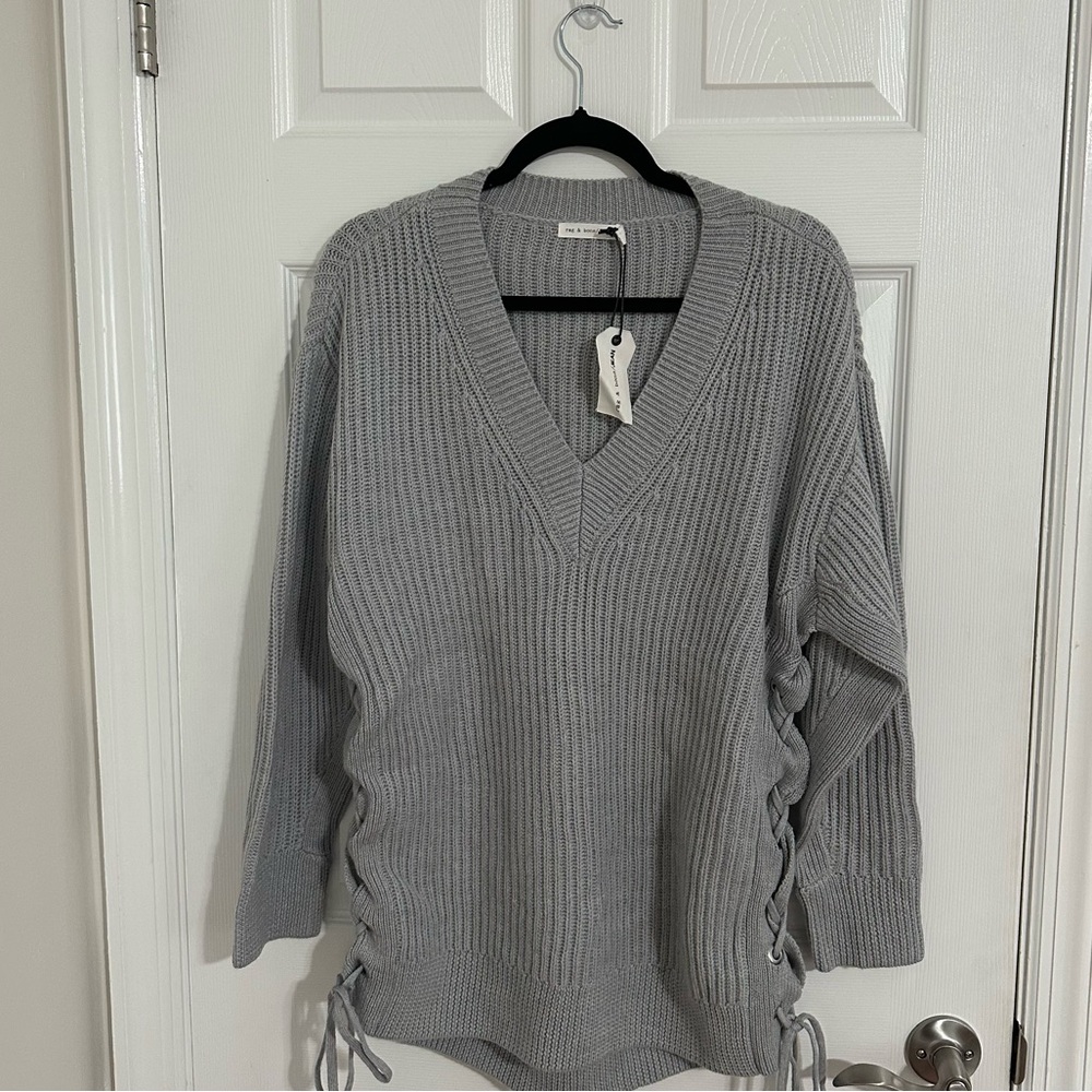 RAG & BONE: IVY LEAGUE Side-Tie V-Neck Sweater